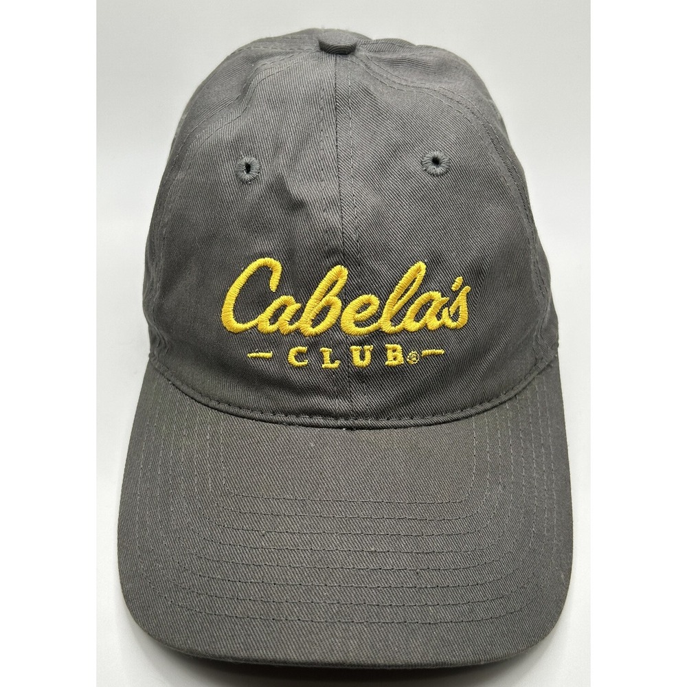 Cabelas Club Hat Baseball Cap Gray Yellow Adjustable Strap Cotton OSFA Hunting